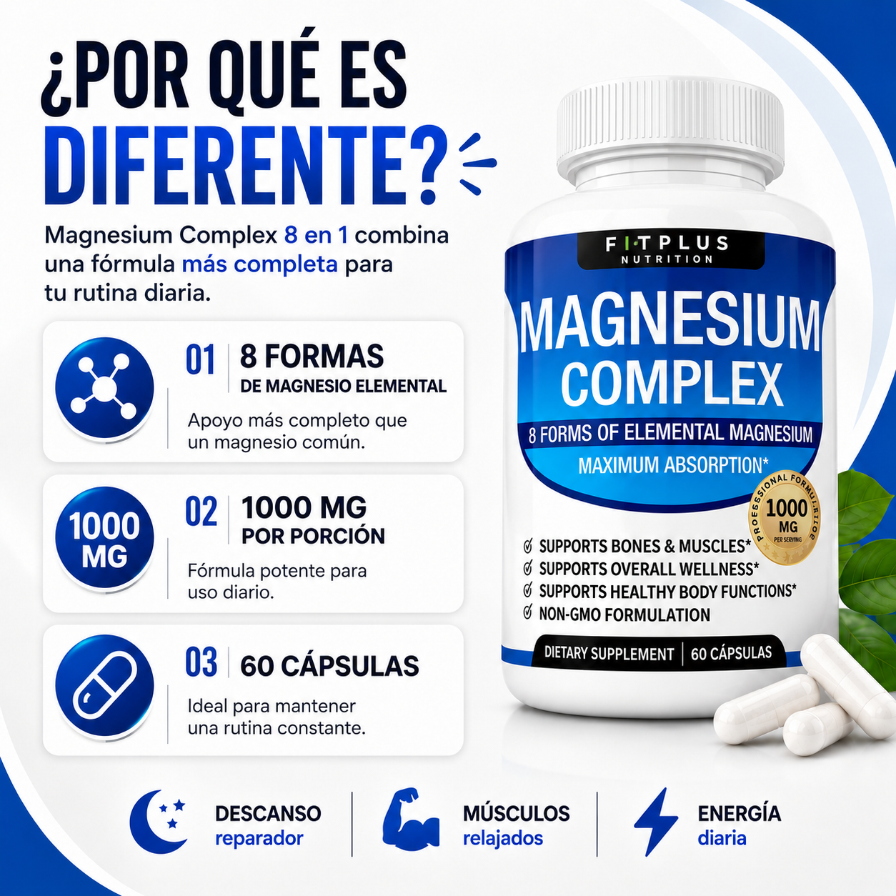 FITPLUS Magnesium Complex 8 en 1 – 60CAPS