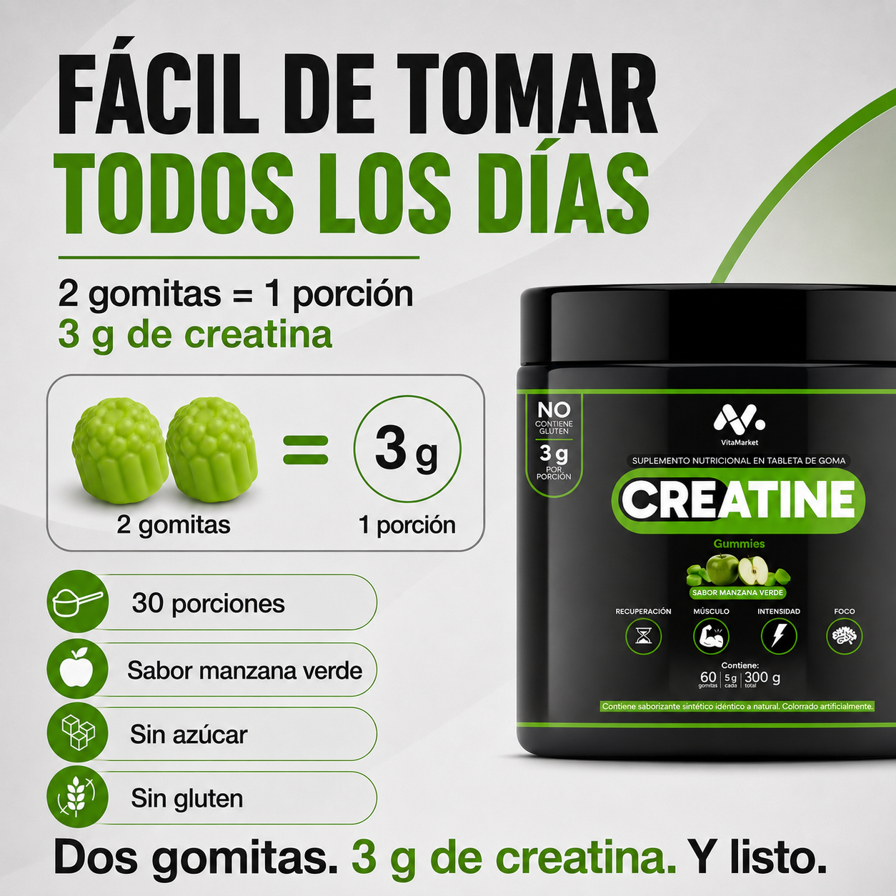 CREATINA GUMMIES SABOR MANZANA VERDE