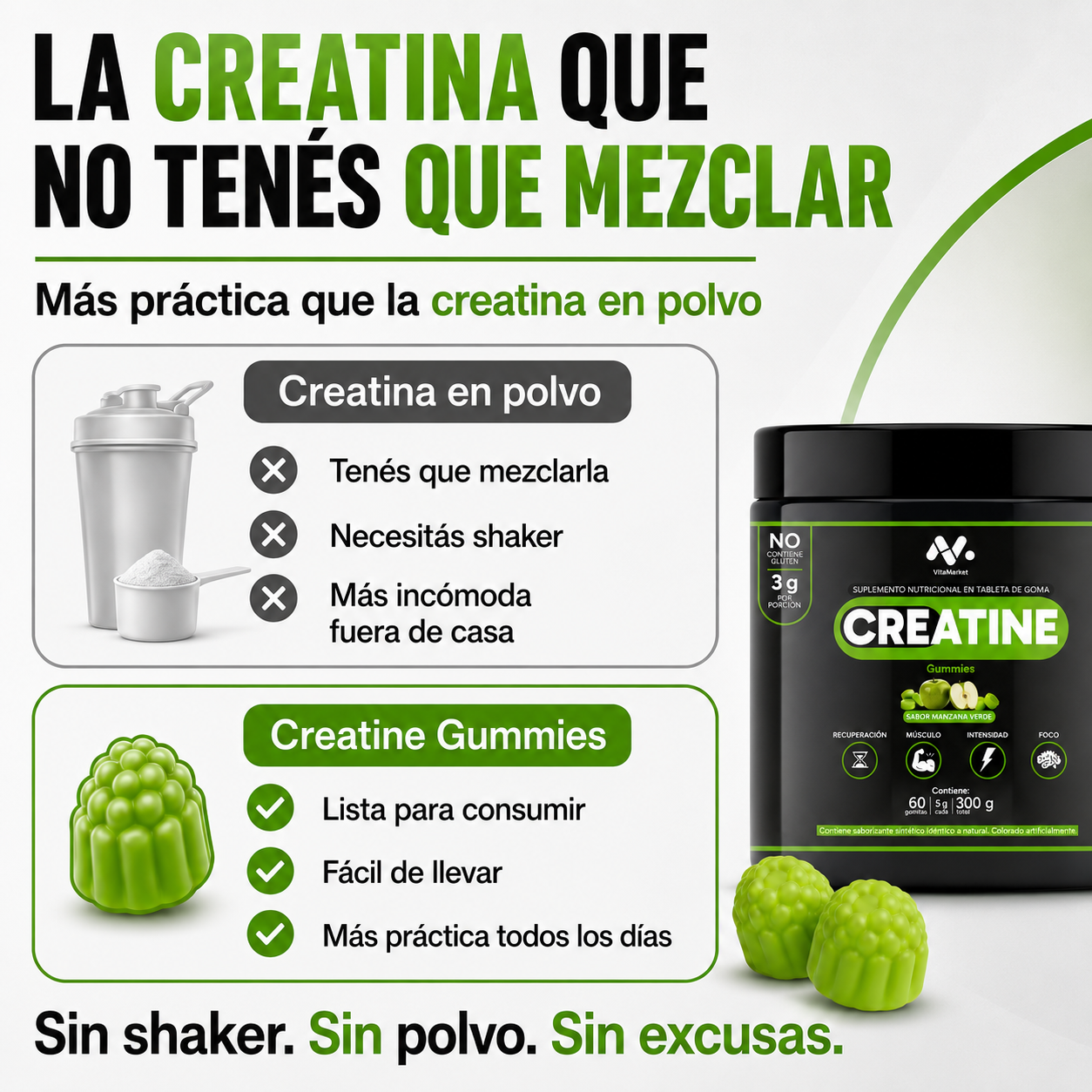 CREATINA GUMMIES SABOR MANZANA VERDE