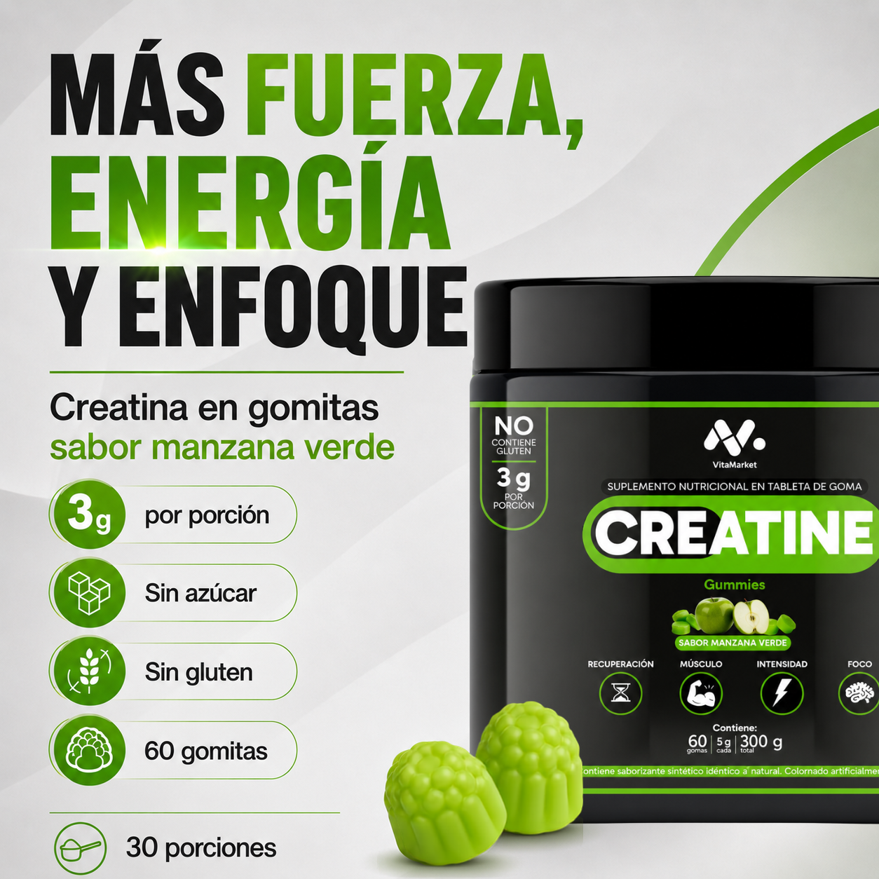 CREATINA GUMMIES SABOR MANZANA VERDE