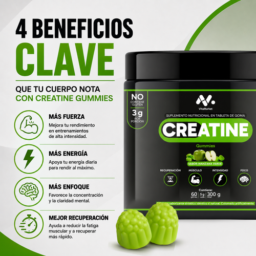 CREATINA GUMMIES SABOR MANZANA VERDE